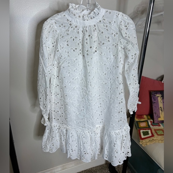 J. Crew ruffle neck eyelet mini dress size xs in white - Picture 1 of 10